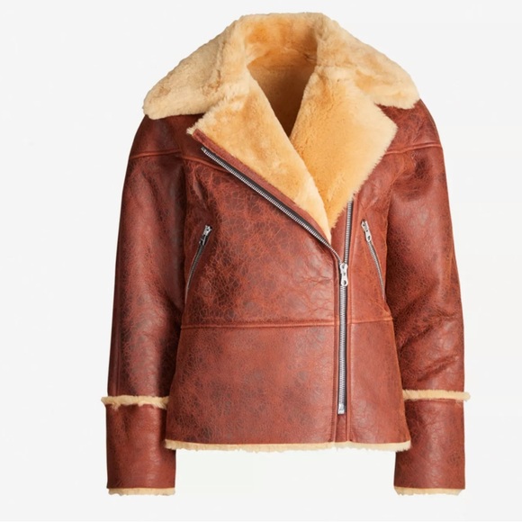 Sandro Zinal Shearling Biker Jacket size 0/XS - Picture 4 of 16